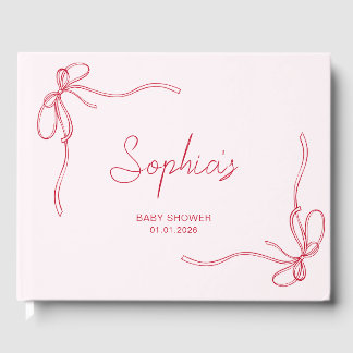 Modern Rosa och Red Bow Girl Baby Shower Gästböcker