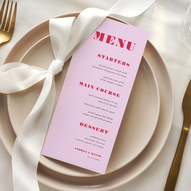 Modern Rosa och Röd Djärv Typografi Bröllopsmiddag Meny (Skapare uppladdad)