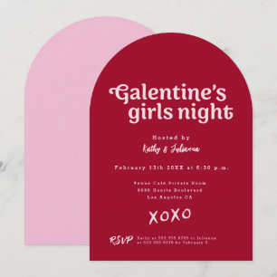 Modern Rosa och Röd Galentine's Tjejkvällsfest  Inbjudningar