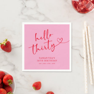Modern Rosa och Röd Hello 30-årsdag Pappersservett