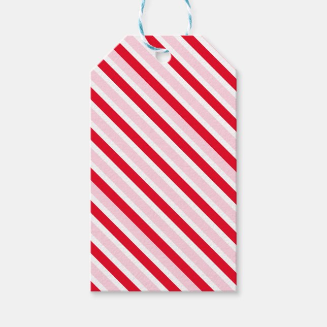 Modern rosa och röd randig jul presentetikett (Framsidan)