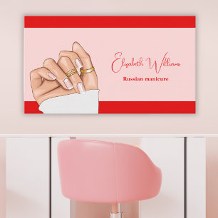 Modern Rosa och röd rysk manikyr Nail Artist Visitkort