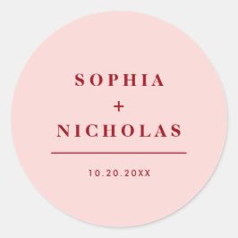 Modern Rosa och Röda minimala Elegant bröllop Runt Klistermärke