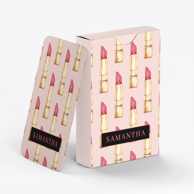 Modern Rosa och rött läppstift Mönster Girly med N Casinokort (Skapare uppladdad)