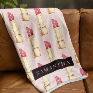 Modern Rosa och rött läppstift Mönster Girly med N Fleecefilt