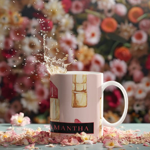 Modern Rosa och rött läppstift Mönster Girly med N Kaffemugg