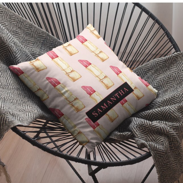 Modern Rosa och rött läppstift Mönster Girly med N Kudde (Skapare uppladdad)