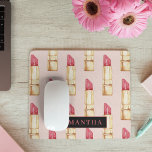 Modern Rosa och rött läppstift Mönster Girly med N Musmatta<br><div class="desc">Modern Rosa och rött läppstift Mönster Girly med Namn</div>