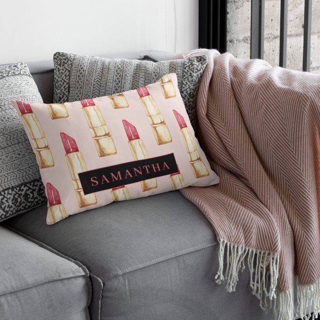 Modern Rosa och rött läppstift Mönster Girly med N Prydnadskudde (Skapare uppladdad)