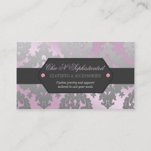 Modern rosa- och silverdamast visitkort