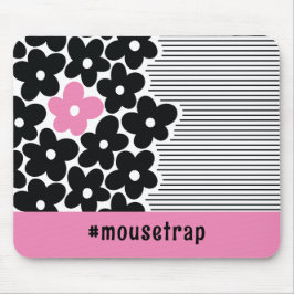Modern Rosa och Svart Blommig Hashtag Musmatta