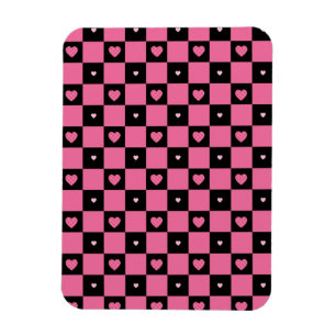 Modern Rosa och svart Mönster Girly Hearts Magnet