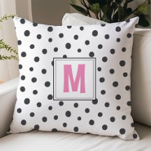 Modern Rosa och svart polka - punkt Monogram Dorm 