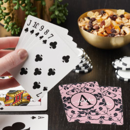 Modern Rosa och svart Ro-skademonogram Casinokort