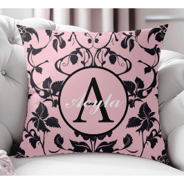 Modern Rosa och svart Ro-skademonogram Kudde