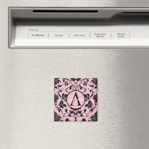 Modern Rosa och svart Ro-skademonogram Magnet