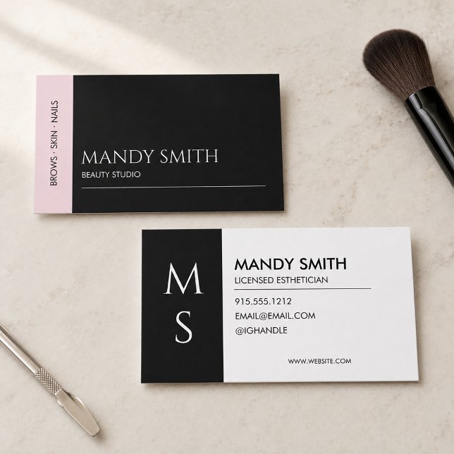 Modern Rosa och Svart Salong Skönhet  Visitkort (Modern Pink and Black Salon Beauty Business Card)