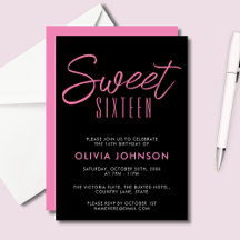 Modern Rosa och svart Sweet sixteen
