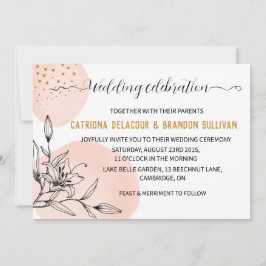 Modern Rosa och svarta nedre Guld-punkter Bröllop Inbjudningar