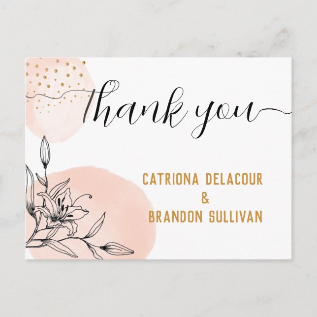 Modern Rosa och svarta nedre Guld-punkter Bröllop Vykort (Framsida)