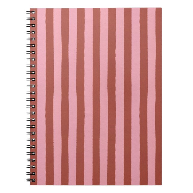 Modern rosa och terrakotta vertikal randig mönster anteckningsbok (Framsidan)