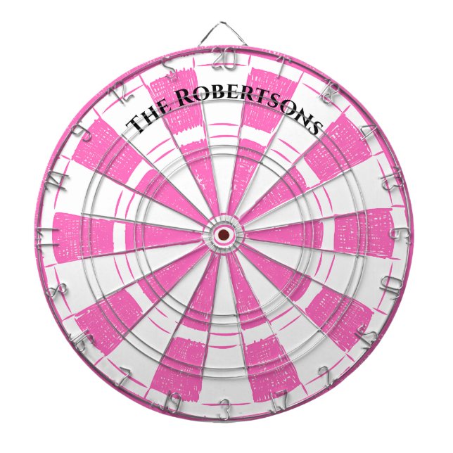 Modern Rosa och Vit Familjenamn  Darttavla (Framsidan)