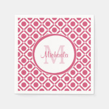 Modern rosa och vit geometrisk monogram med namn