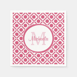 Modern rosa och vit geometrisk monogram med namn pappersservett