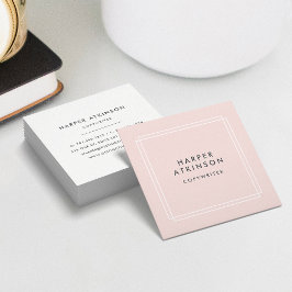Modern Rosa och vit gräns Fyrkantigt Visitkort