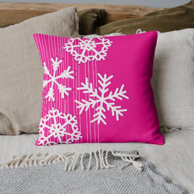 Modern rosa och vit jul snöflingor kudde (Skapare uppladdad)