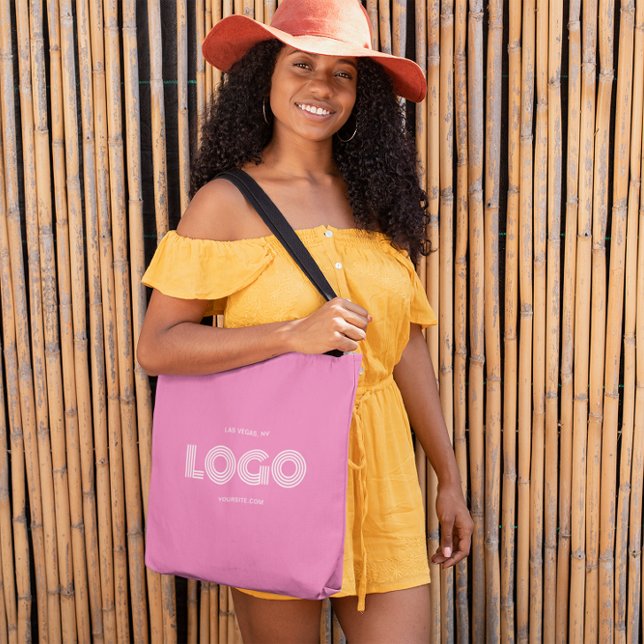 Modern Rosa och vit rektangulär Logotyp för flicko Tygkasse (Modern Girly Pink and White Rectangular Logo Tote Bag)
