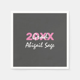 Modern Rosa och vit text om Grått Studenten Pappersservett