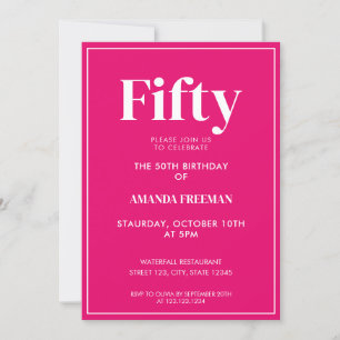 Modern Rosa och vit typografi 50:e födelsedagen Inbjudningar