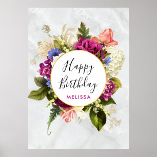 Modern Rosa och vit vattenfärgsfärg Blommigt födel Poster
