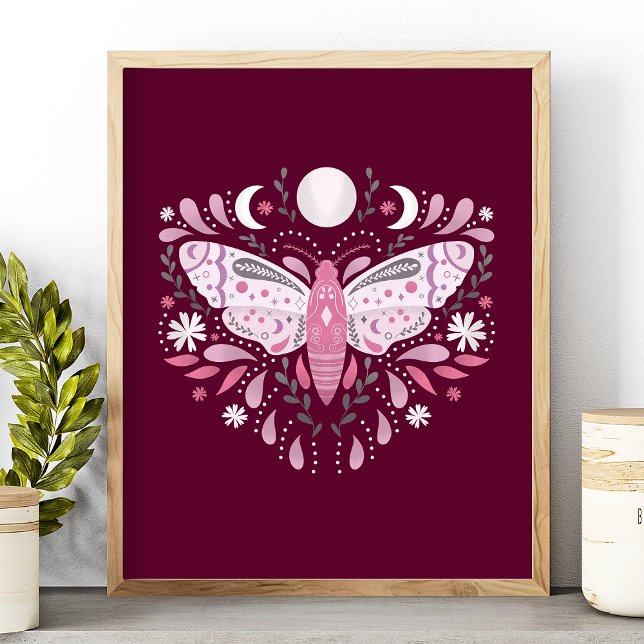 Modern Rosa och Vita Abstrakten Moth Illustration Poster (Skapare uppladdad)