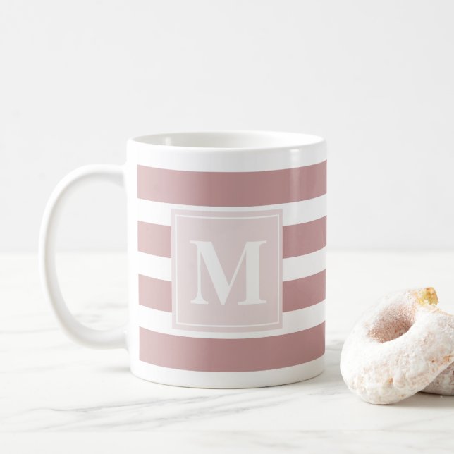 Modern Rosa och vita mogna monogram Kaffemugg (Med munk)
