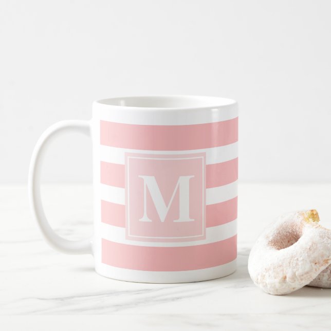 Modern Rosa och vita mogna monogram Kaffemugg (Med munk)