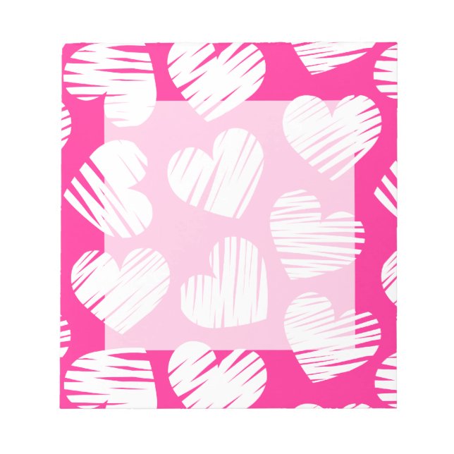 Modern Rosa och White Doodled Heart Valentines day Anteckningsblock (Framsida)