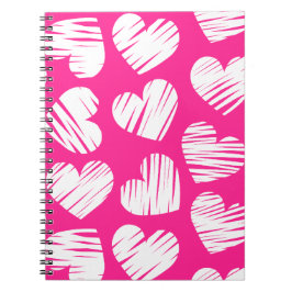 Modern Rosa och White Doodled Heart Valentines day Anteckningsbok