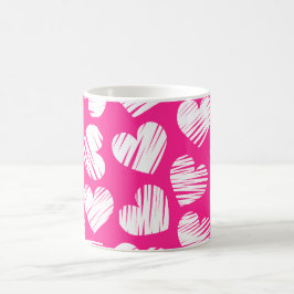 Modern Rosa och White Doodled Heart Valentines day Kaffemugg
