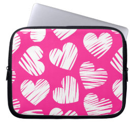 Modern Rosa och White Doodled Heart Valentines day Laptop Sleeve