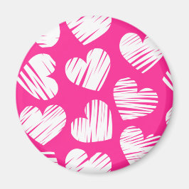 Modern Rosa och White Doodled Heart Valentines day Magnet