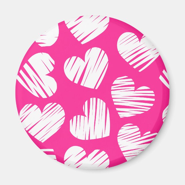 Modern Rosa och White Doodled Heart Valentines day Magnet (Framsidan)