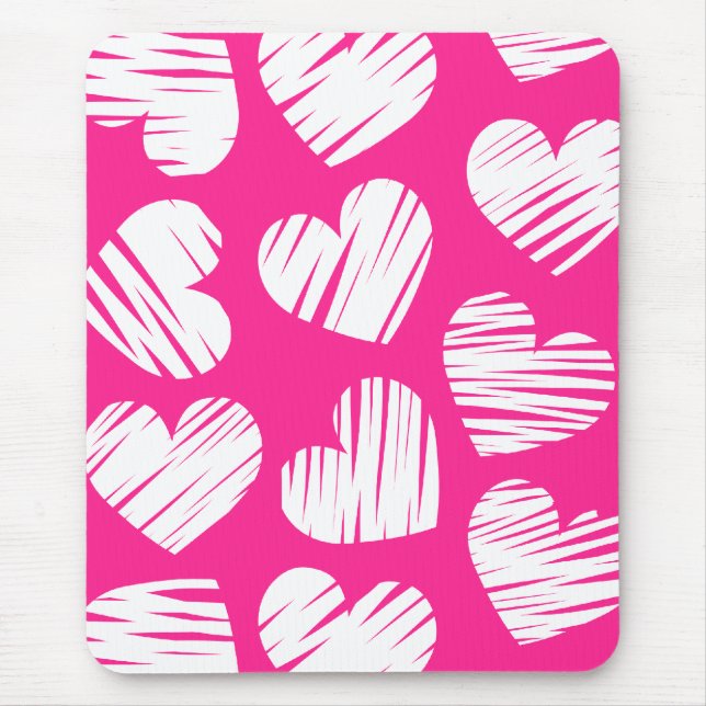 Modern Rosa och White Doodled Heart Valentines day Musmatta (Framsidan)