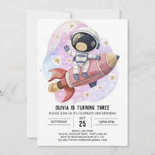 Modern Rosa Odyssey Astronaut Birthday Inbjudningar