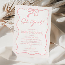 Modern Rosa Oh Girl Bow Baby Shower-inbjudan