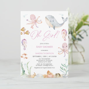 Modern Rosa Oh Girl under Sea Baby Shower Inbjudningar
