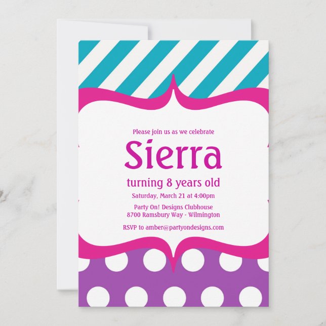 Modern Rosa om Shock rosa Teal Polka punktinbjudan Inbjudningar (Framsida)