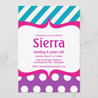 Modern Rosa om Shock rosa Teal Polka punktinbjudan Inbjudningar