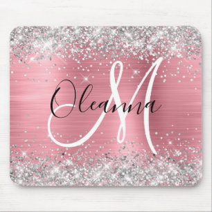 Modern Rosa Ombre Foil Silver Glitter Monogram Musmatta